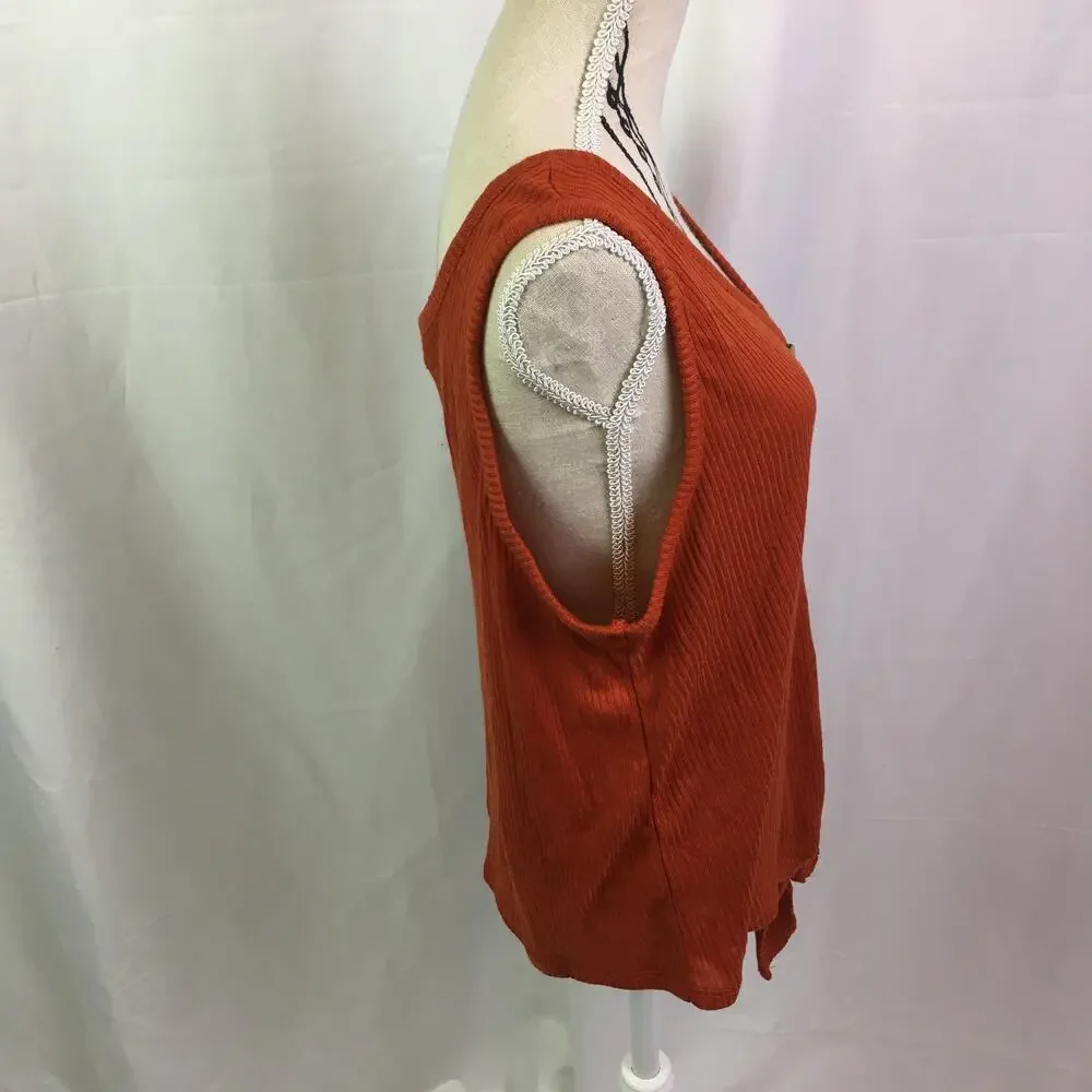 Pink Republic Ribbed Button Down Tank Rust Medium - Picture 3 of 15